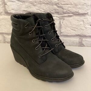 Timberland 8.5 Amston Wedge Ankle Boots Leather Women’s Wedge Booties Black